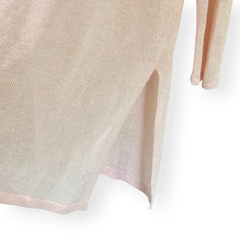 J. Jill Light Pink Linen Blend Open Front Cardigan L Long Sleeve Lightweight